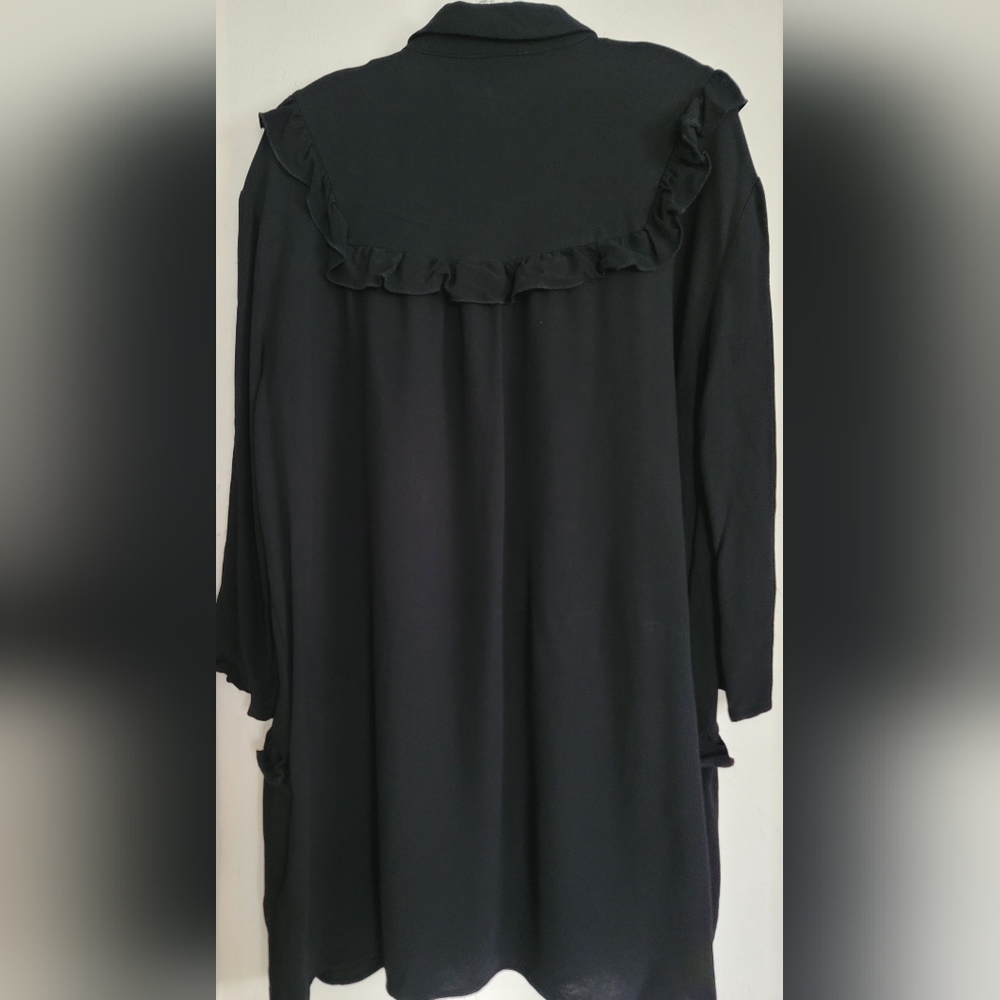 Repeat Cashmere Black Ruffle Mini Shirt Dress Womens Size 42/Medium Crepe - Picture 10 of 15